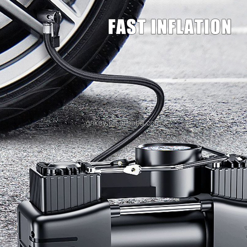 Portable Air Compressor Pump Tire Inflator 150PSI Heavy Duty Dual Cylinder with Pressure Gauge LED Light for Car SUV Trucks RV