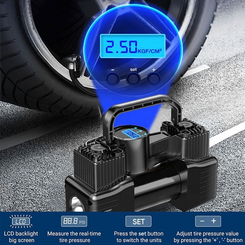 Air Compressor Pump Tire Inflator Portable 150PSI Heavy Duty Dual Cylinder with Digital Pressure Gauge for Car SUV Trucks RV