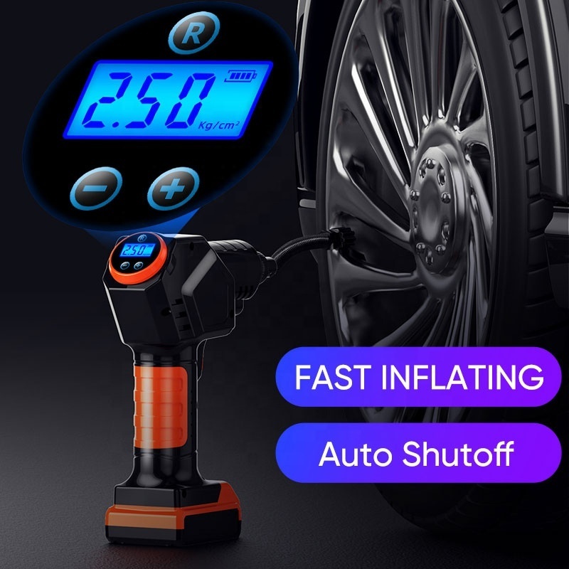 Cordless Tire Inflator Air Compressor Rechargeable Battery Powered Portable Air Pump Digital Pressure Gauge for Cars Motorcycles