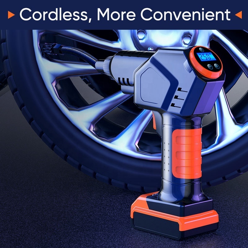 Cordless Tire Inflator Air Compressor Rechargeable Battery Powered Portable Air Pump Digital Pressure Gauge for Cars Motorcycles