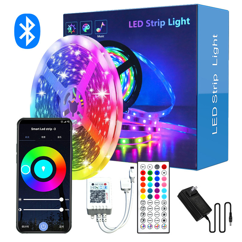 Sync Color Changing Music Bluetooth App Remote 5v 12v 24v Rgb 5 10 Meters 20M 30M 100ft Outdoor Waterproof Smart Led Strip Light