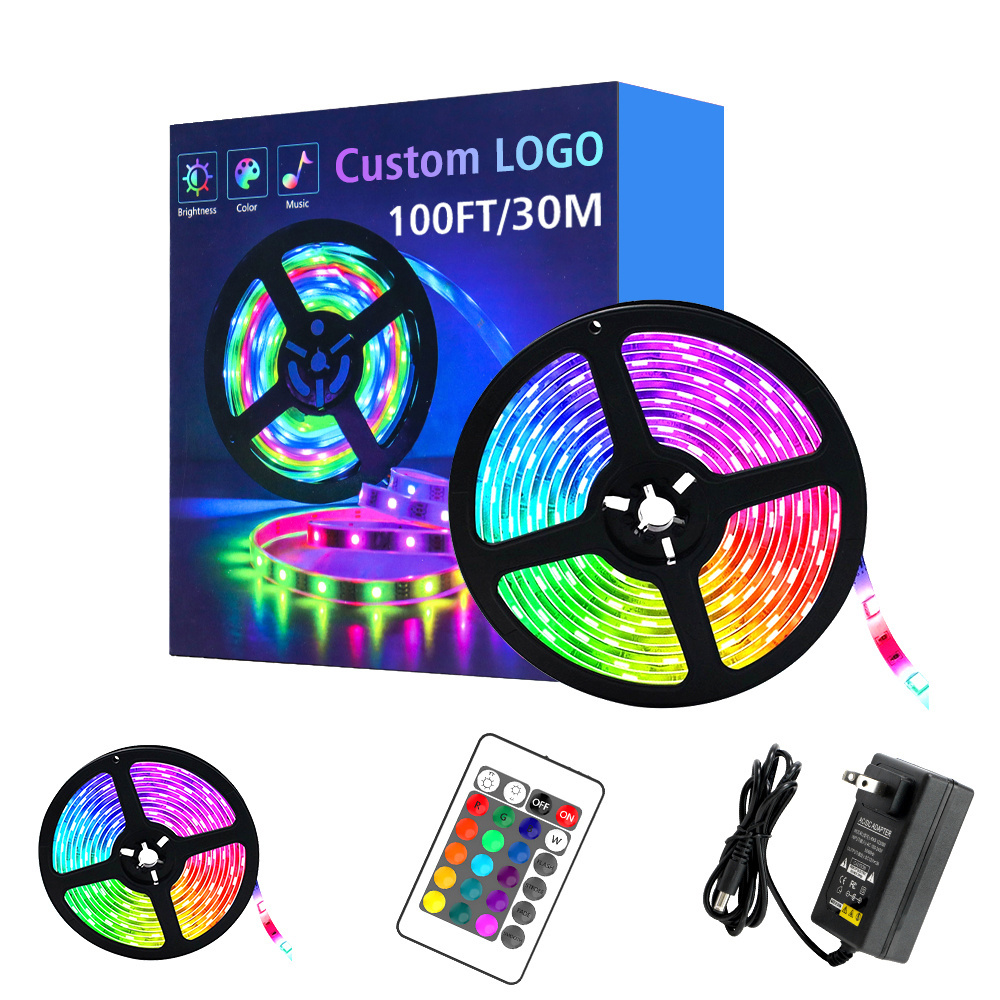 Sync Color Changing Music Bluetooth App Remote 5v 12v 24v Rgb 5 10 Meters 20M 30M 100ft Outdoor Waterproof Smart Led Strip Light