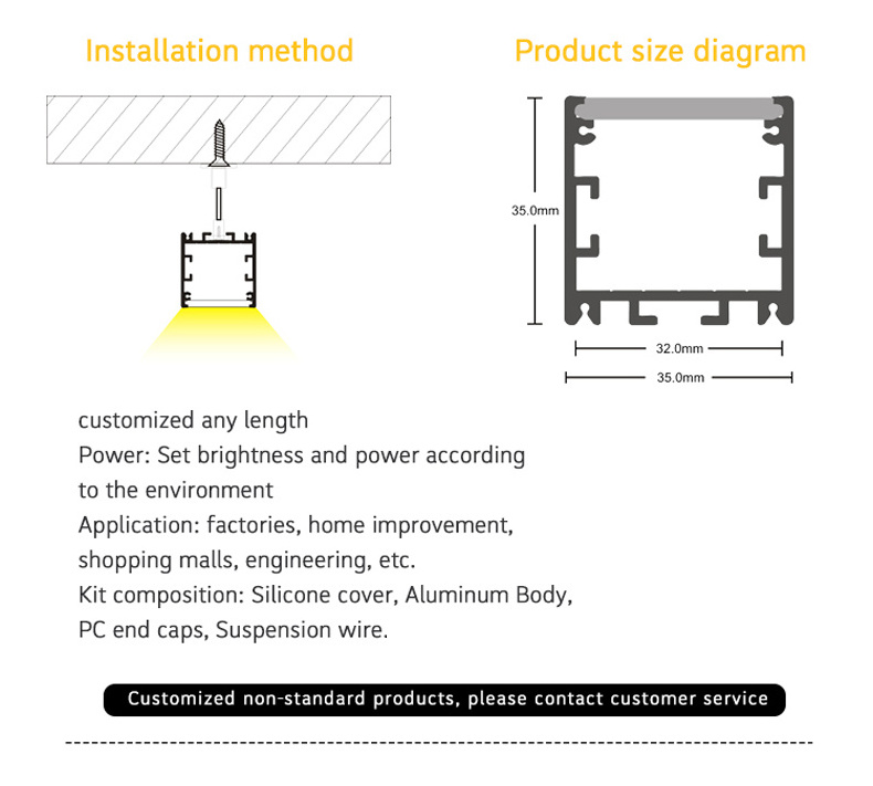 Wall Led Ceiling Modern Office Light Lighting Surface Mounted Strip Square Aluminums Led Profile Light