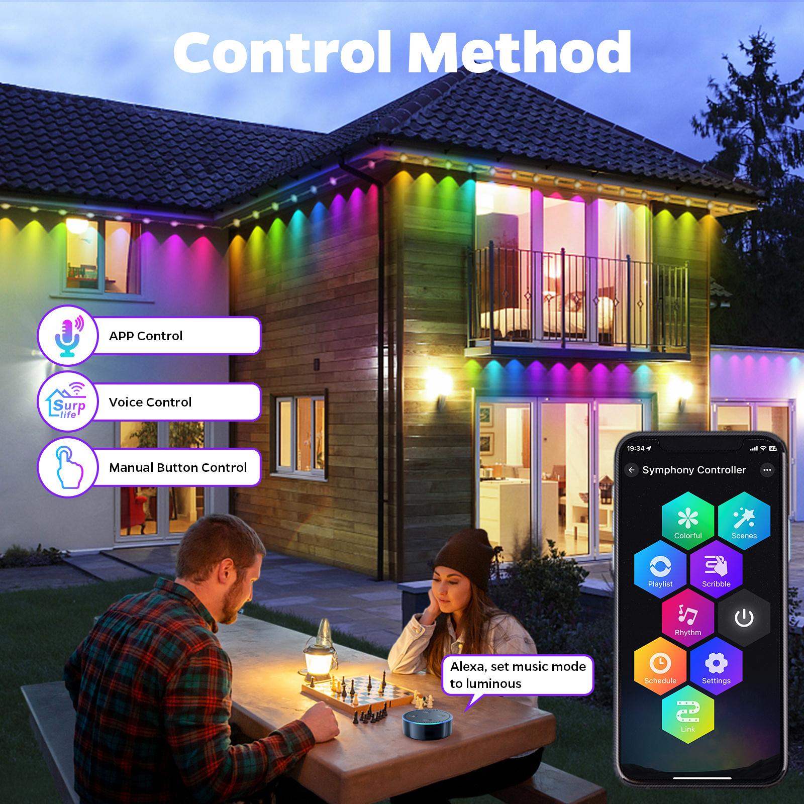 Factory Price Easy To Install Bluetooth Control Rgb Permanent Outdoor Eaves light Rgbic Led Point Light