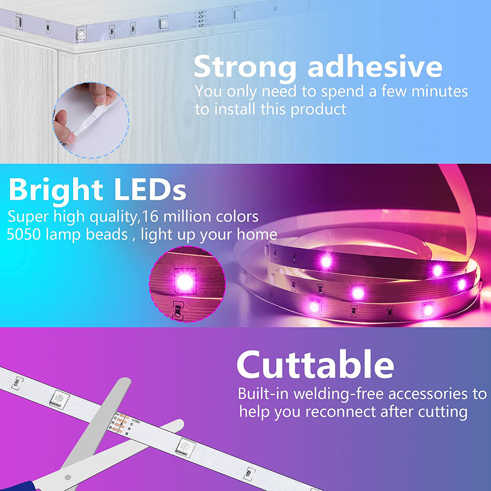 Flexible Kit Light 12V For Cabinets Music Dimmable Modern Novel Design Ceiling RGB Led Strip Light