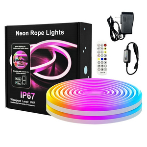 Rgbic 16.4Ft Led Neon Rope Light Music Sync Diy Design Waterproof 5M Neon Lights For Gaming Room Living Bedroom Wall Decor