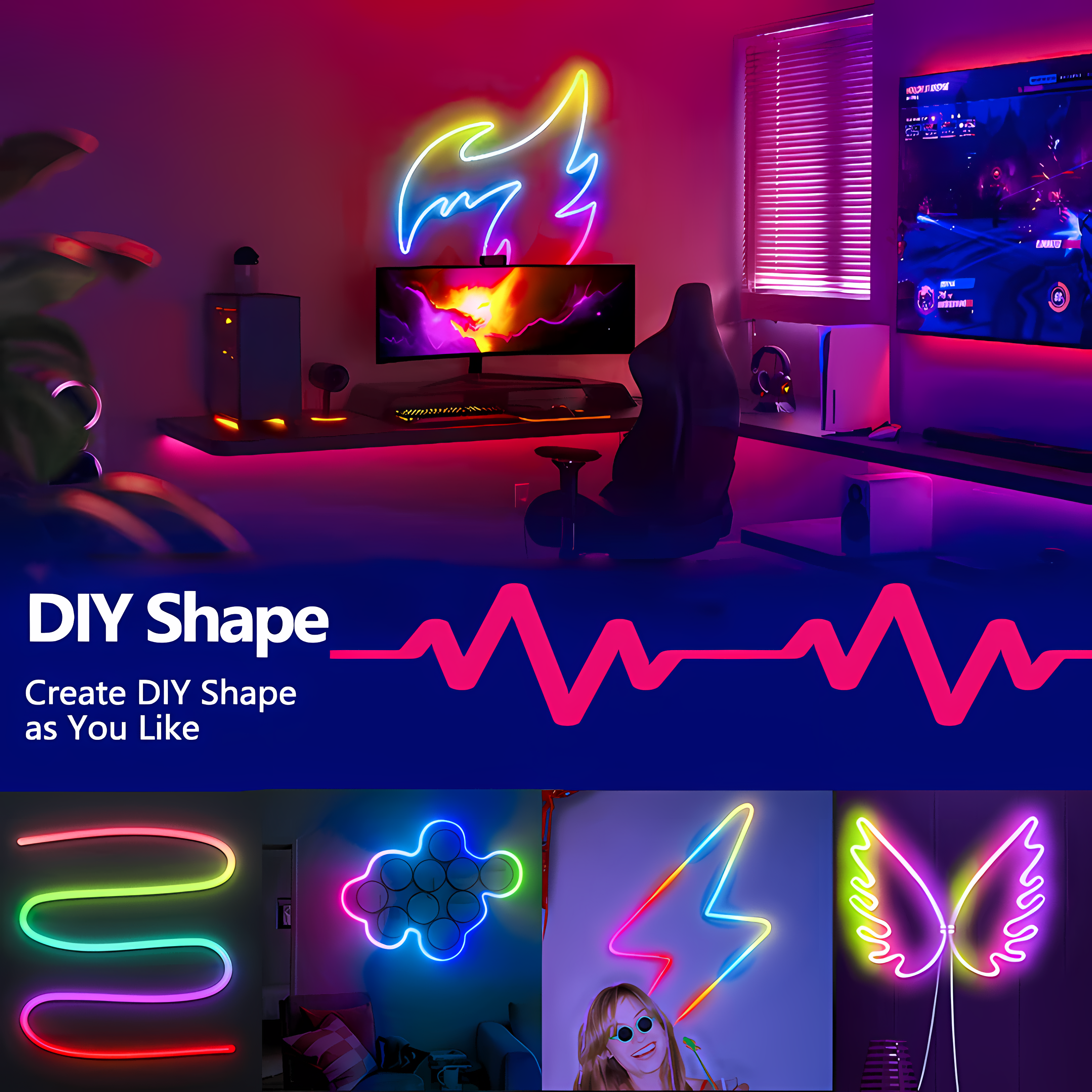 Rgbic Neon Led Strip Light Usb Music Sync App Control Ip67 Waterproof Color Changing Flexible Rope Lights Addressable Neon Light