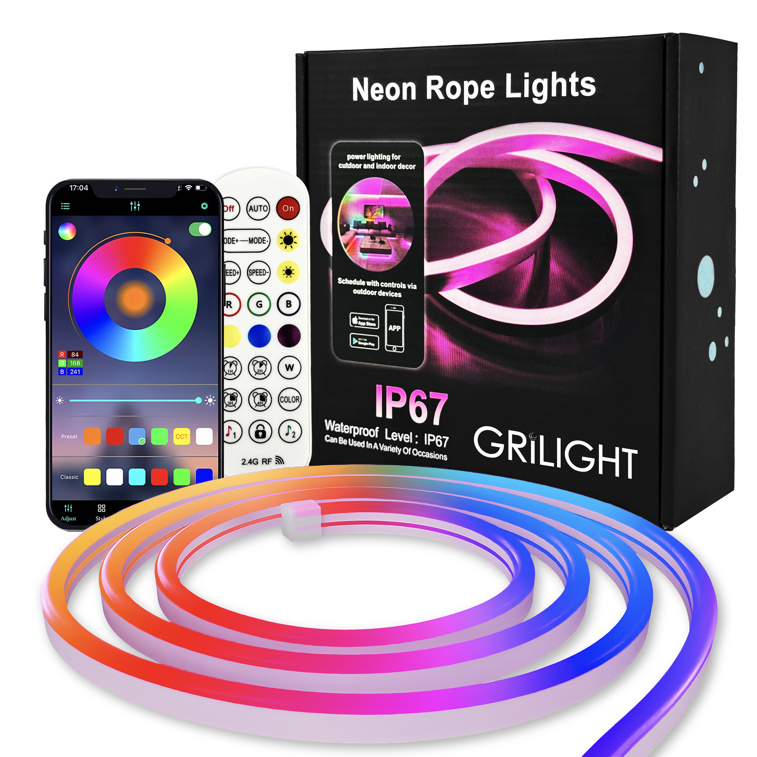 Rgbic Neon Led Strip Light Usb Music Sync App Control Ip67 Waterproof Color Changing Flexible Rope Lights Addressable Neon Light