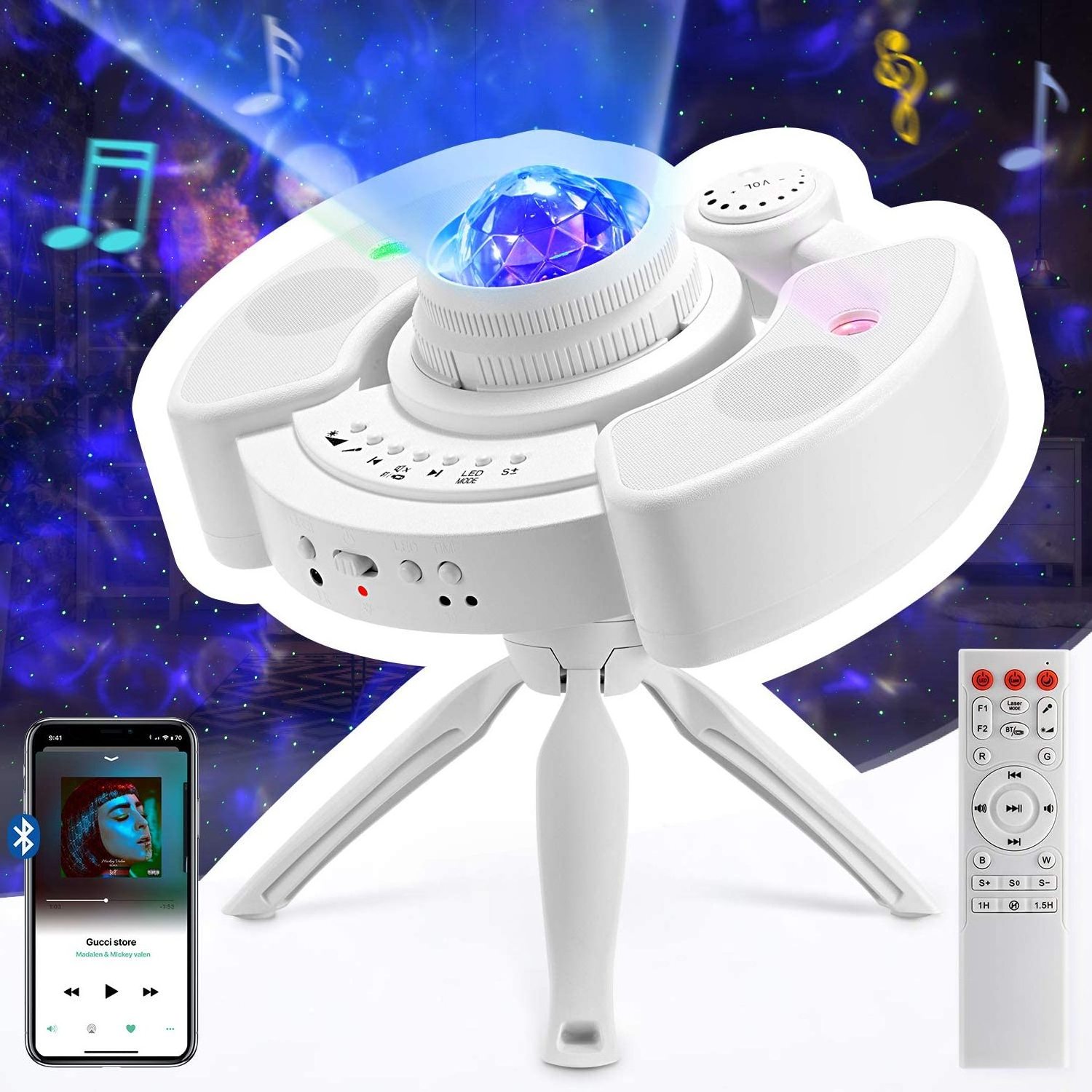 Speaker Twinkle Star Starry Sky Laser Light Dynamic Music Galaxy Projector Led Nebula Cloud Remote Control Night Lights