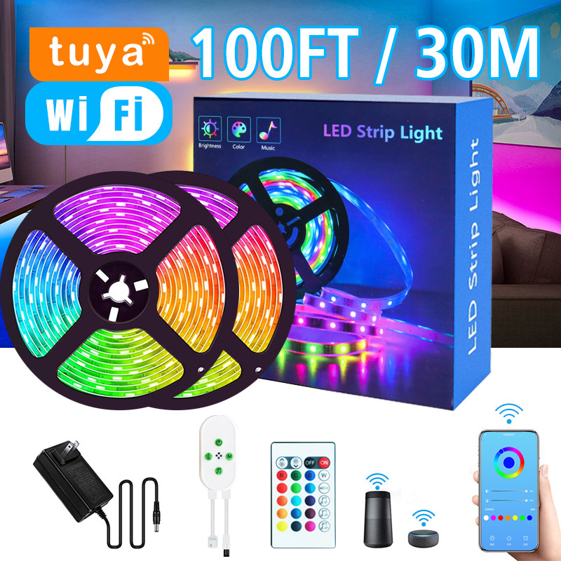 12V Tv Background Light 5M 10M Smart Music App Wifi Remote Control 150 300 Leds Flexible RGB Kit Smd 5050 Led Strip Light 100M