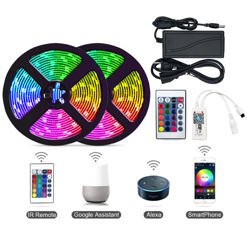 180LEDS 10M RGB 5050 Led Strip Light TUYA WIFI Control 24Key IR remote Music Sync And Compatible with Alexa and Google Assistant