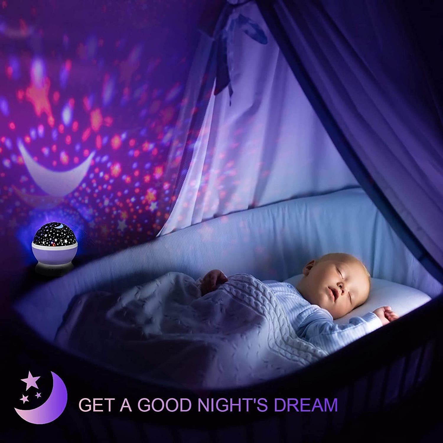 Amazon Unique Gift Nebula Star Projector 360 Degree Rotation 4 LED Bulbs 12 Light Color Changing Star Night Light with USB Cable