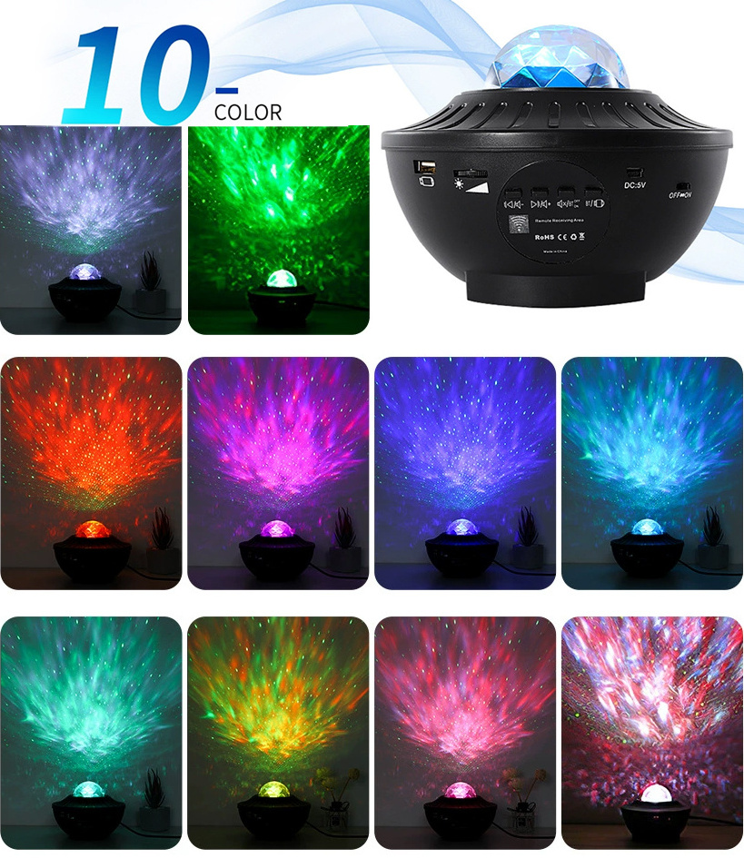 Night Light With Ocean Wave Music Speaker Nebula Cloud Ceiling Lamp for Decoration Birthday Gift Party Starry Projector Galaxy