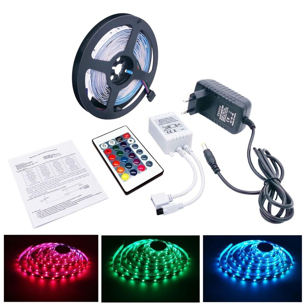 Smart Flexible Colorful IP65 Waterproof 5M 10M rgb led strip light kit Remote Control Dc12v 60leds Strip Rgb Tape Light