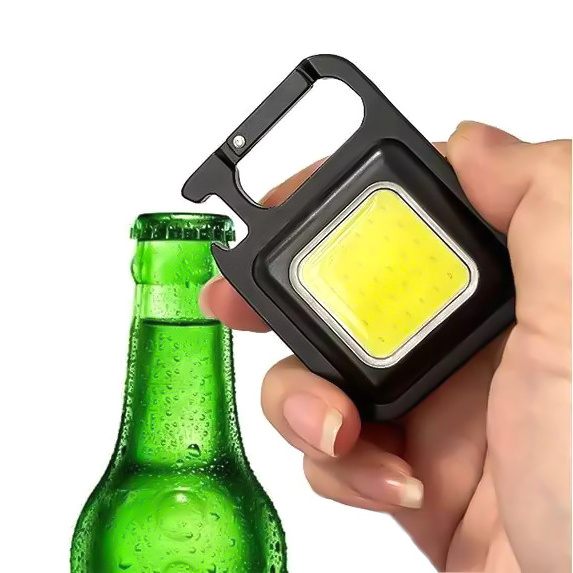 COB Bright 3 Modes Rechargeable Mini Work Light Torch Small Pocket EDC Keychain Flashlight With Bottle Opener For Camping