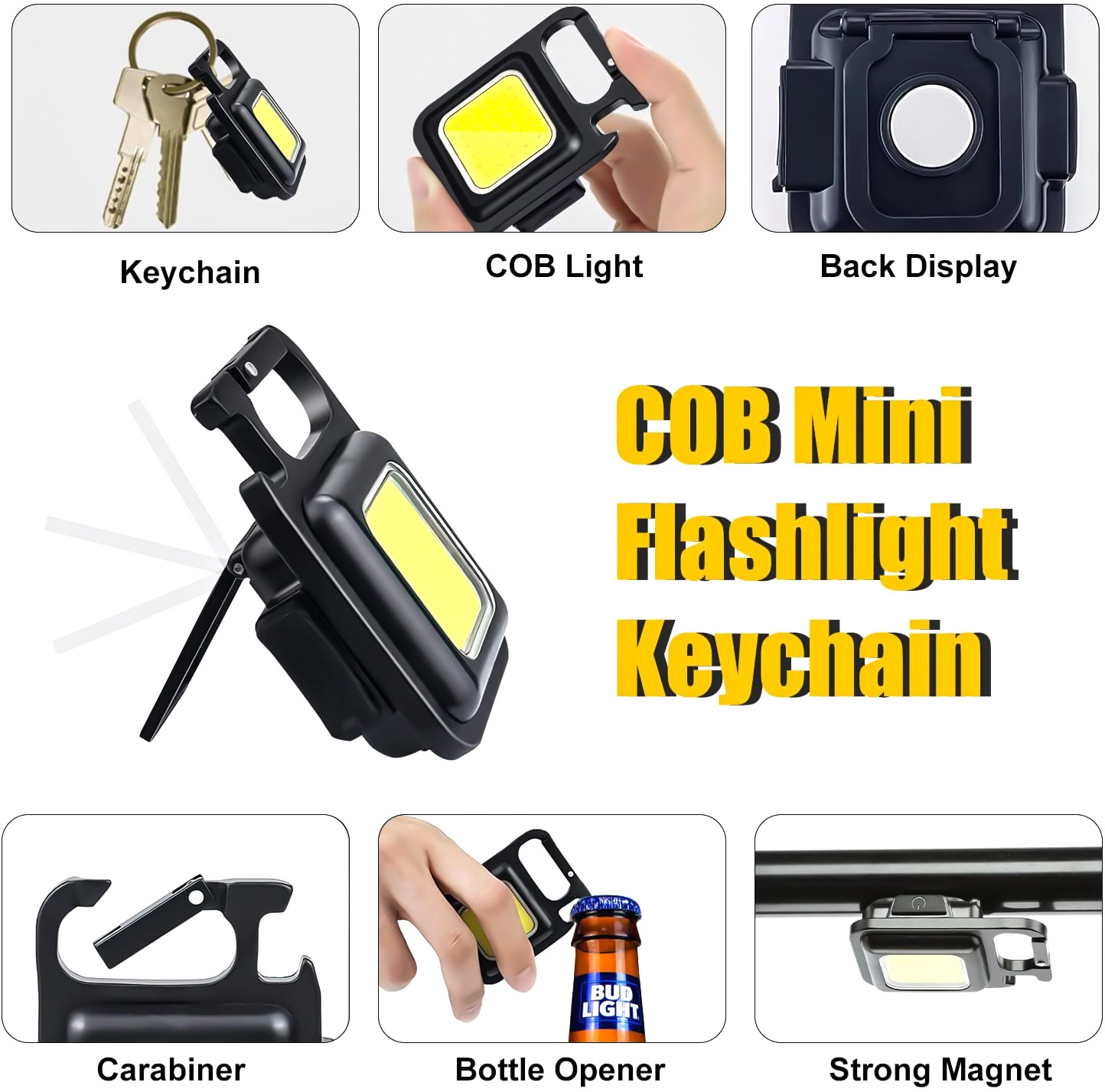 Customization USB COB Work Inspection Light Multifunctional Portable Mini Led Flashlight Camping Cob Rechargeable Keychain Light