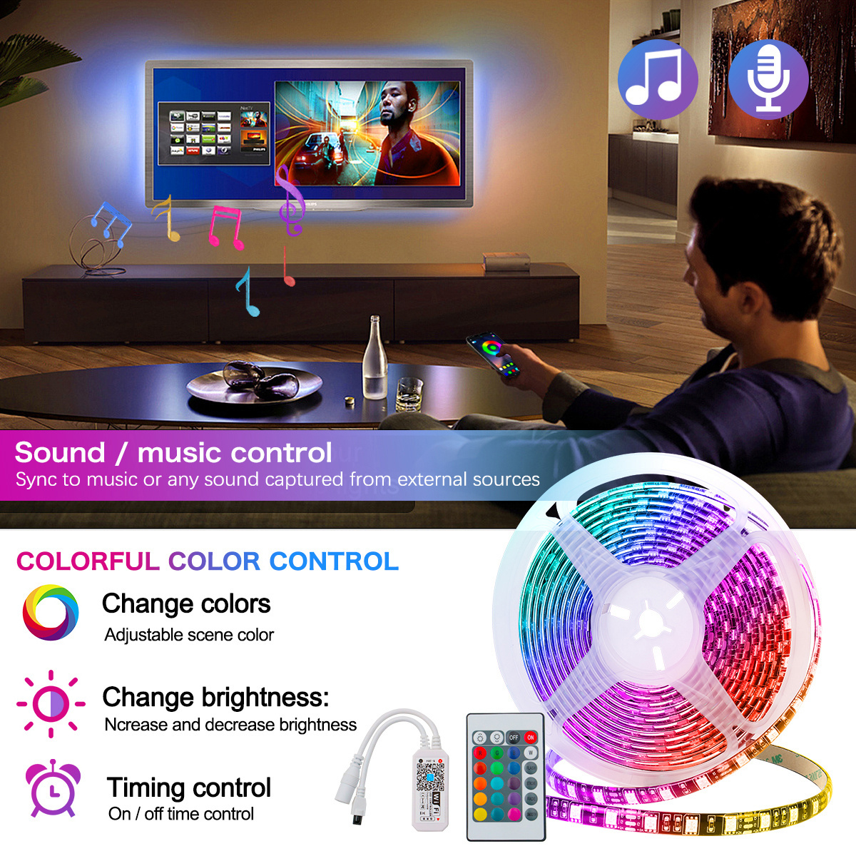 Home Decoration Lighting 100ft 50ft Led Strip Lights 5050 RGB TUYA WIFI Control Smart Led Light Strip Bedroom 5M 10M