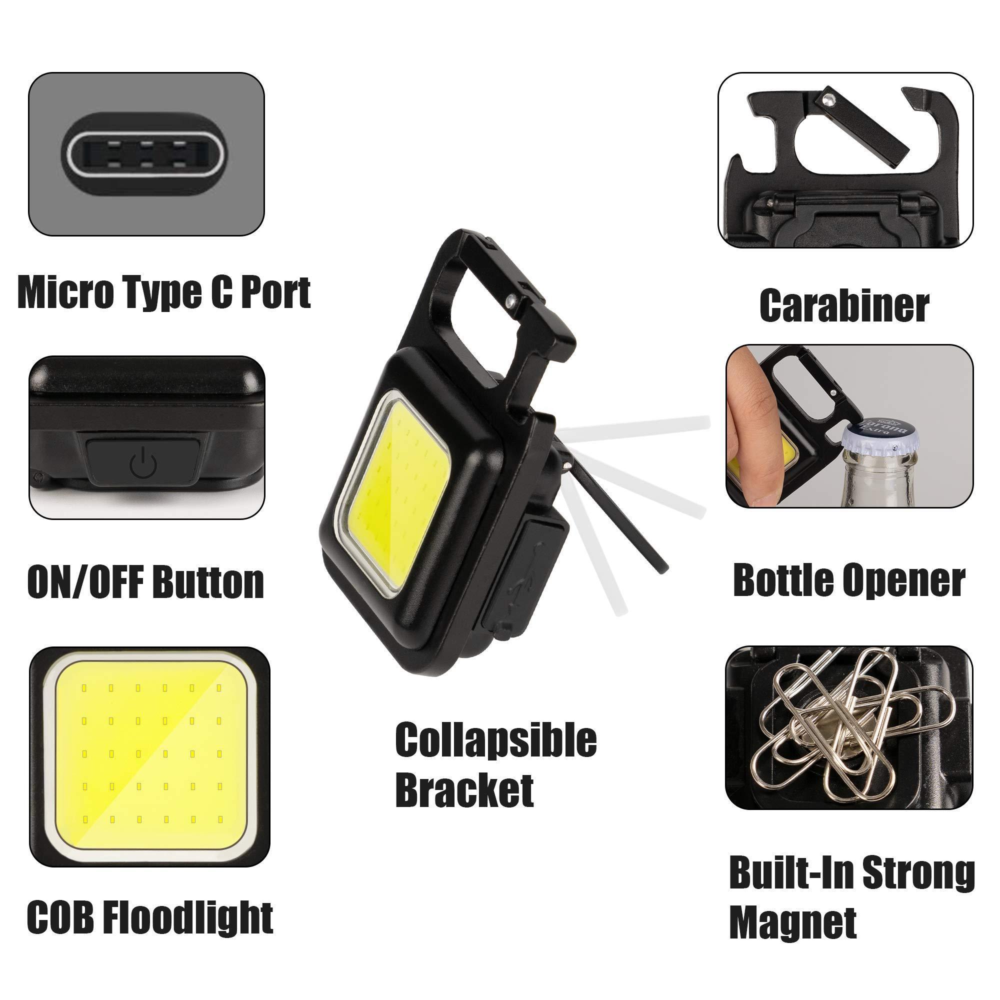 Mini 4 Light Modes Bright USB LED Torch Work Light Small Pocket Flashlights Camping Cob Rechargeable Keychain Light