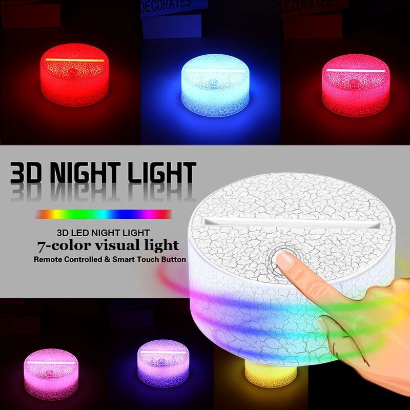 Creative Acrylic ABS USB Touch Round RGB kids Christmas Gift For Bedroom Home Decor Night Lights 3d Led Light Holder Lamp Base