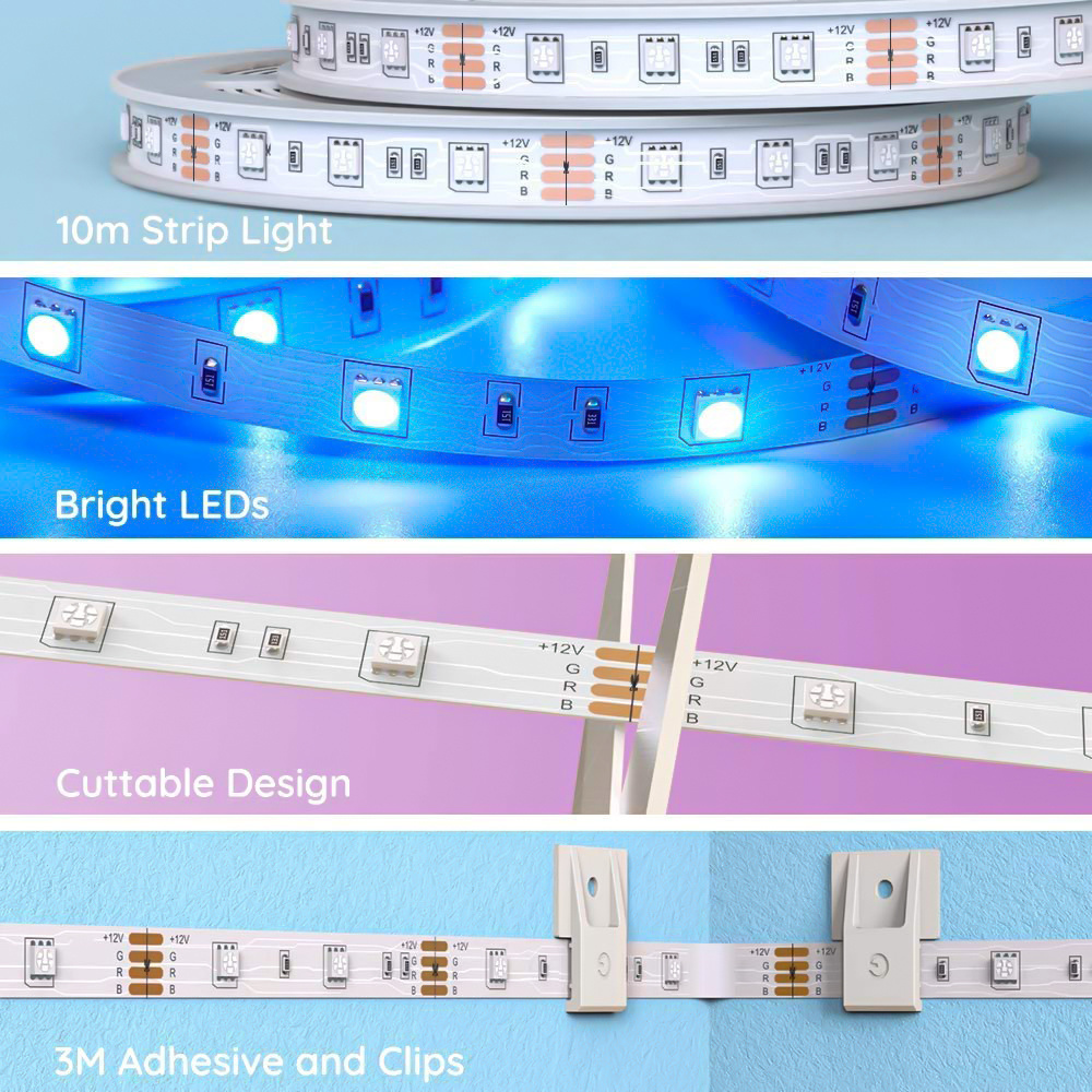 180LEDS 10M RGB 5050 Led Strip Light TUYA WIFI Control 24Key IR remote Music Sync And Compatible with Alexa and Google Assistant