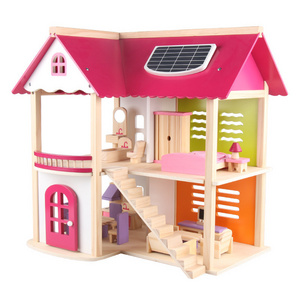 Upgraded Pink Princess Doll House Villa wooden house children's house DIY puzzle assembled toy