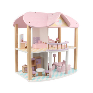 Children's Wooden simulation Pink Princess wooden house villa cabin house DIY assembled wooden toys