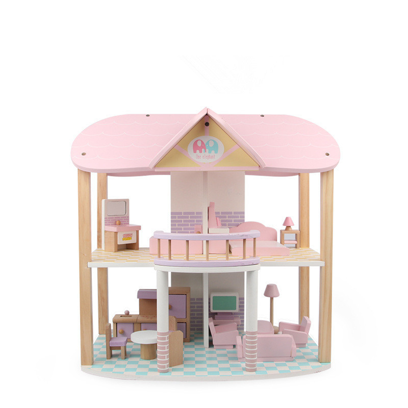 Children's Wooden simulation Pink Princess wooden house villa cabin house DIY assembled wooden toys