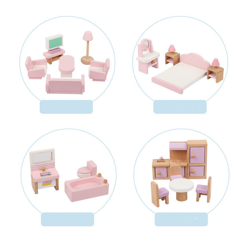 Children's Wooden simulation Pink Princess wooden house villa cabin house DIY assembled wooden toys