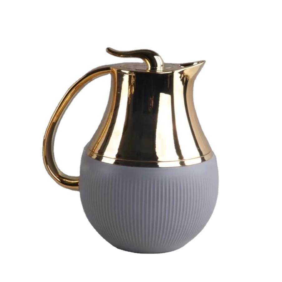 Promotional 2024 Custom Glass Arabic Coffee Pot Gold Coating Tea Jug With Bright Appearance Dallah Thermos For Arabic Coffee