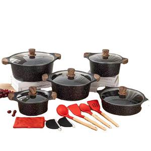 Dinnerware 17 pieces Soup Pot Cookware Sets Wooden Handle Home And Kitchen Kitchen Accessories Set Cookware