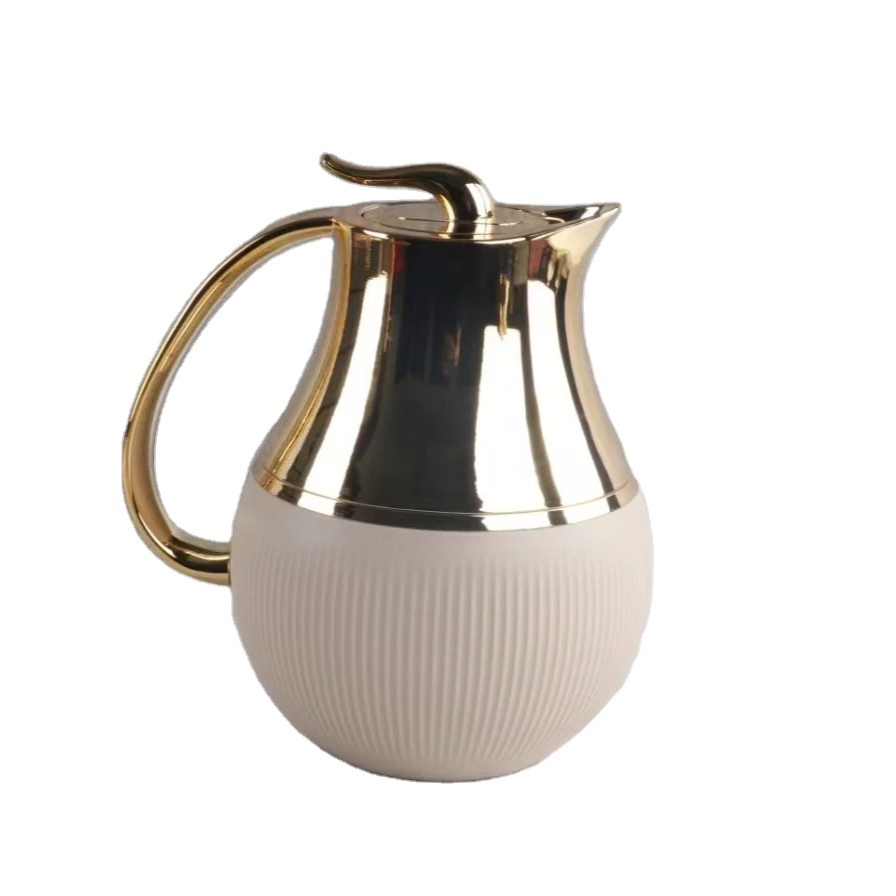 Promotional 2024 Custom Glass Arabic Coffee Pot Gold Coating Tea Jug With Bright Appearance Dallah Thermos For Arabic Coffee