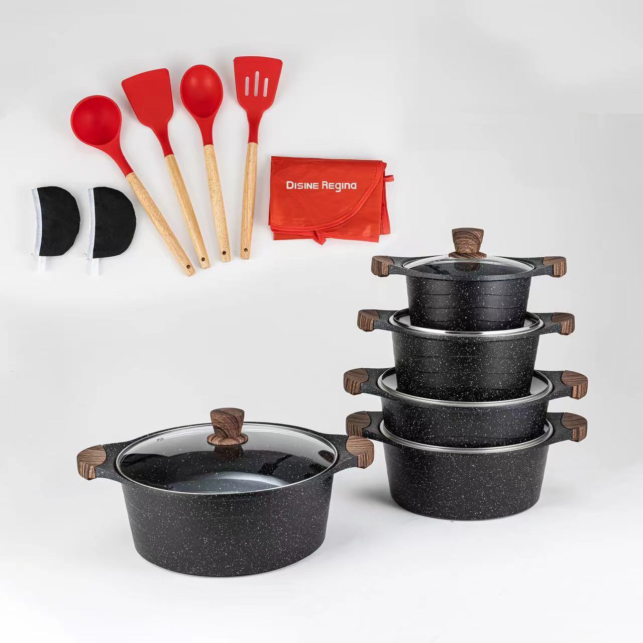 Dinnerware 17 pieces Soup Pot Cookware Sets Wooden Handle Home And Kitchen Kitchen Accessories Set Cookware