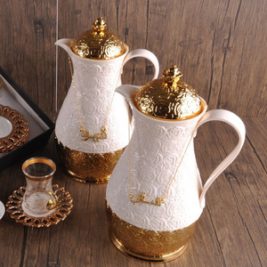 Royal black gold arabian glass liner carefe porcelain cawa cup 1L tea coffee kettle set dallah pot arabic coffee vacuum flasks