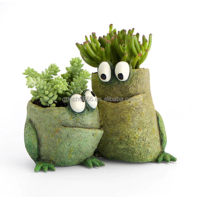 Frog Double Planter Resin Double Frog Succulent Planter Pots with Drainage Hole Double Heads Flowerpot Vase