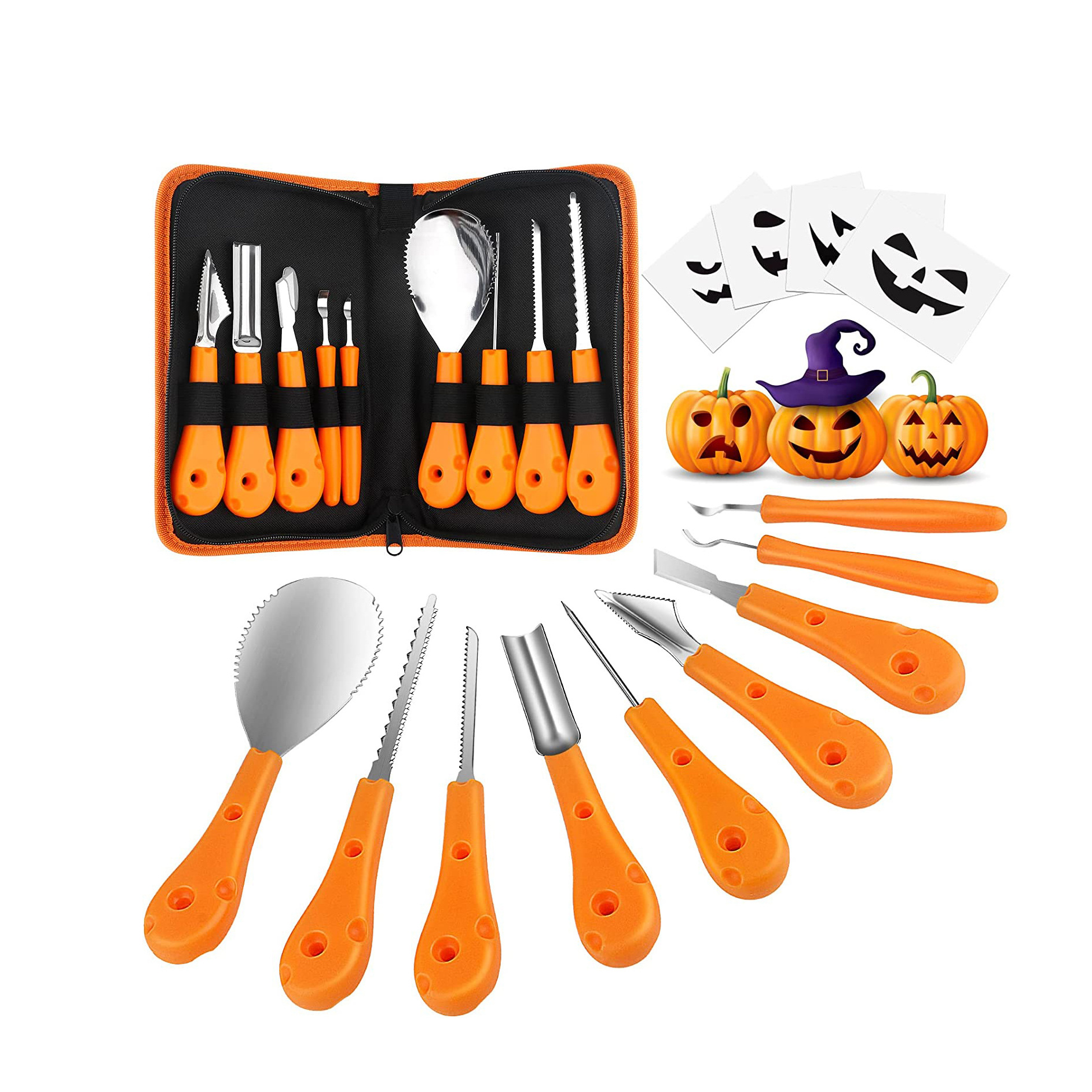 Halloween Pumpkin Carving Kit Tools 9 Piece Pumpkin Carving Tool Stainless Steel Pumpkin Carving Knife with Carving Templates