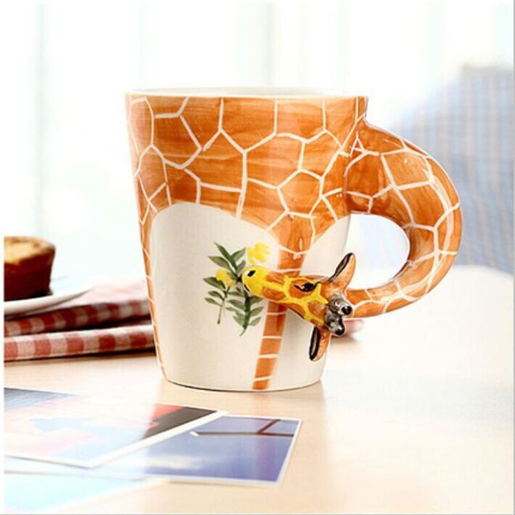 Creative gift Ceramic coffee milk tea mug 3D animal shape Hand painted animals Giraffe Cow Monkey Dog Cat Camel Elephant cup