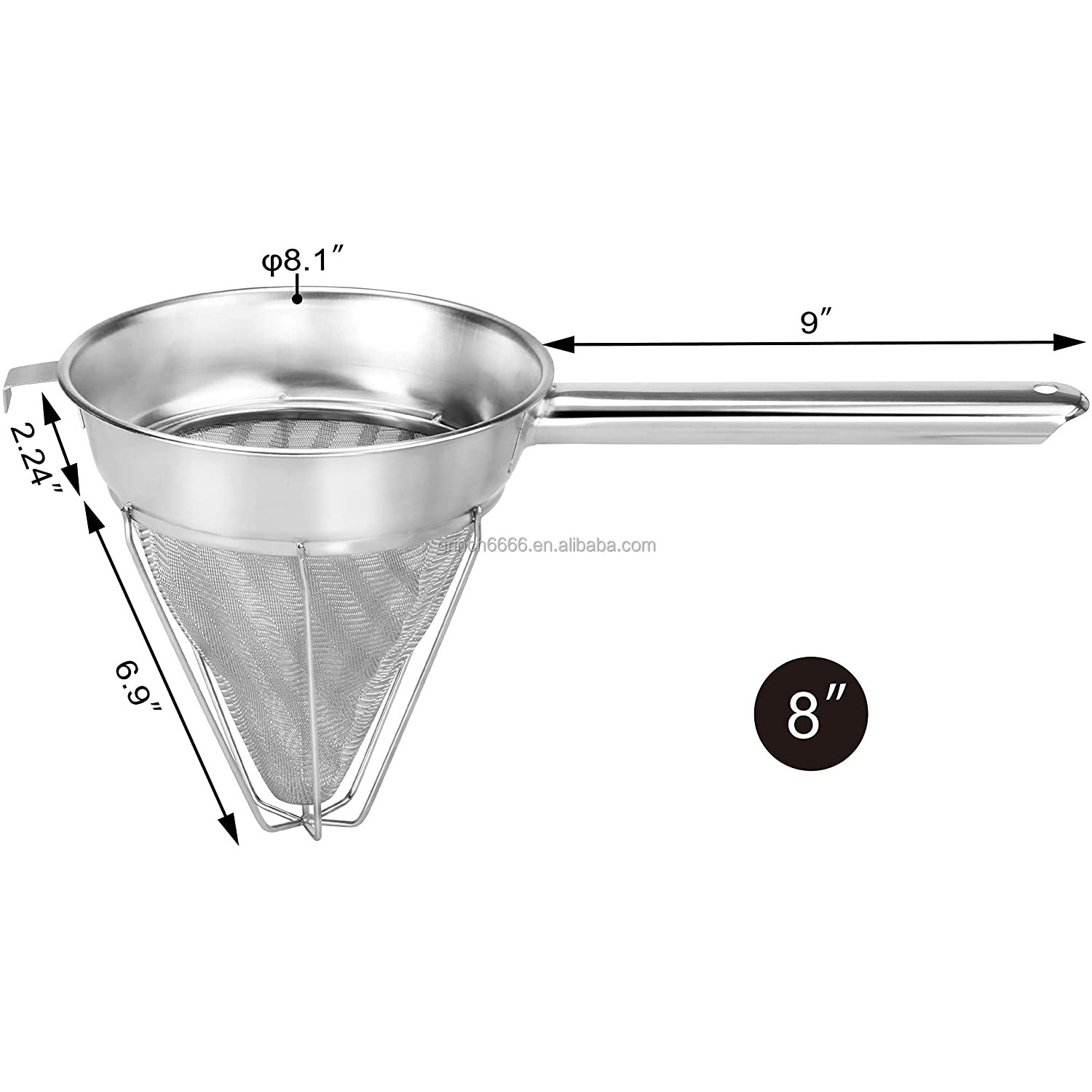 Stainless Steel Reinforced Bouillon Strainer 18/8 Stainless Steel Chinois Fine-Mesh Sieve Stainless Steel Chinois Strainer Set