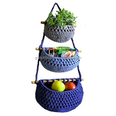 Macrame Fruit Basket Hanging Macrame Fruit Hammock Kitchen Wall Hanging Fruit Basket 3 Tier Hanging Produce Basket