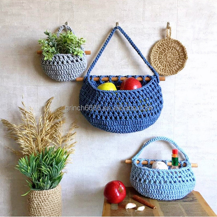 Macrame Fruit Basket Hanging Macrame Fruit Hammock Kitchen Wall Hanging Fruit Basket 3 Tier Hanging Produce Basket