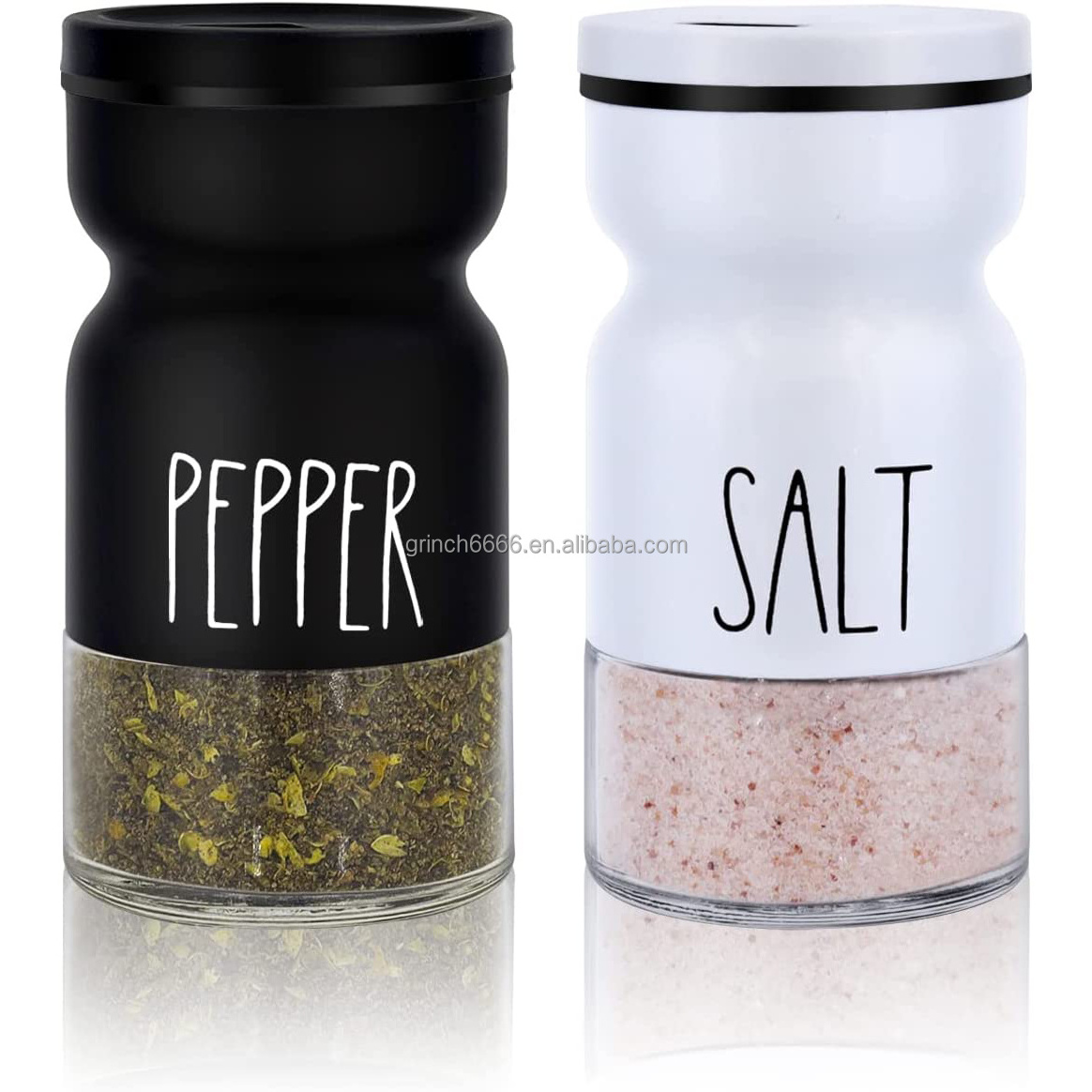 Farmhouse Salt and Pepper Shakers Set Adjustable Lids Home Country Kitchen Decor Cute Spice Shaker Set Stainless Steel Lids