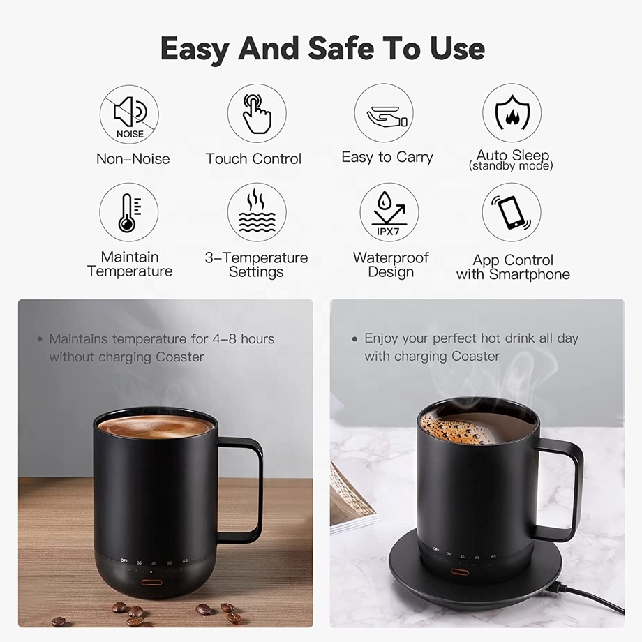 Vacuum Insulation Smart Temperature Control Smart Mug Warmer 14 oz 4-Hr Battery Life App Controlled Self Heated Coffee Mug