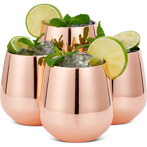 Metal Drinking Glass Stemless Moscow Mule Glass Stainless Steel Rose Gold Stemless Wine Glasses 350ml Double Wall