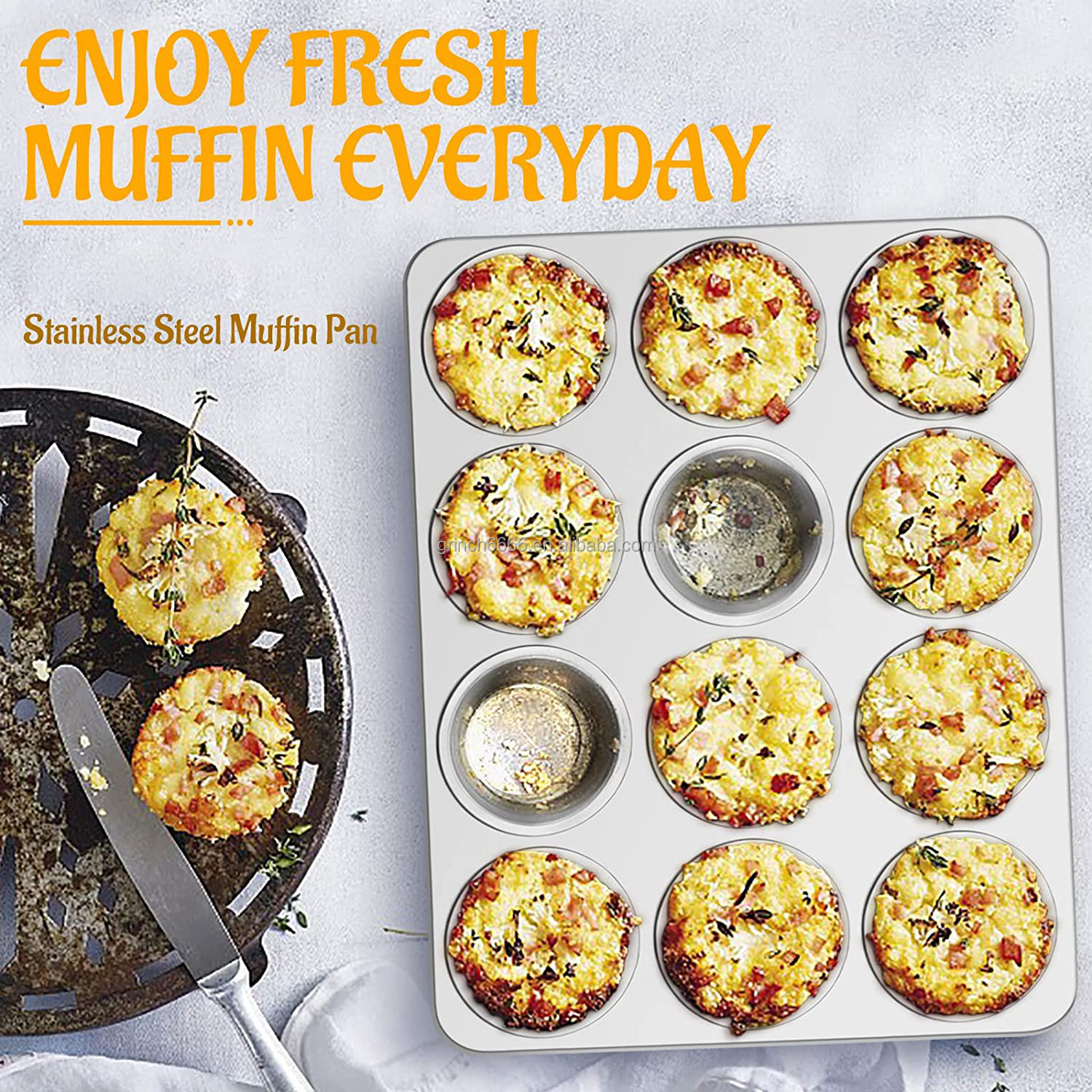 Stainless Steel Muffin Pan 12-Cup Stainless Steel Cupcake Pan Metal Muffin Baking Tins for Oven