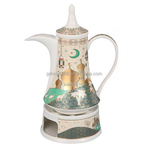 Ramadan Design Ceramic Arabic Coffee Pot Gold & Green Ramdan pattern arabic coffee tea pot sets coffee warmer pot