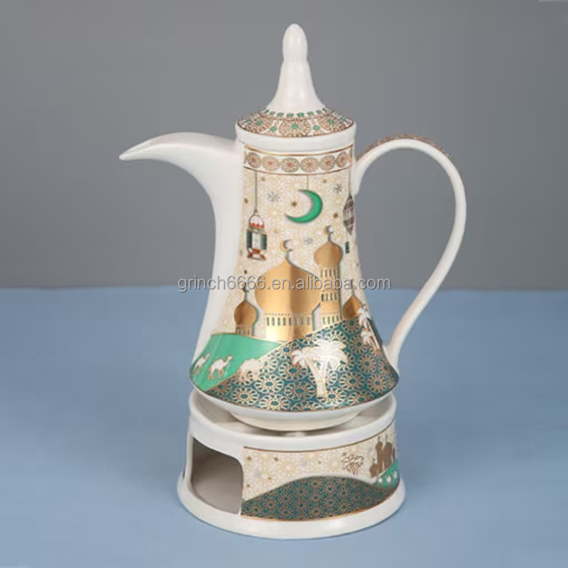 Ramadan Design Ceramic Arabic Coffee Pot Gold & Green Ramdan pattern arabic coffee tea pot sets coffee warmer pot