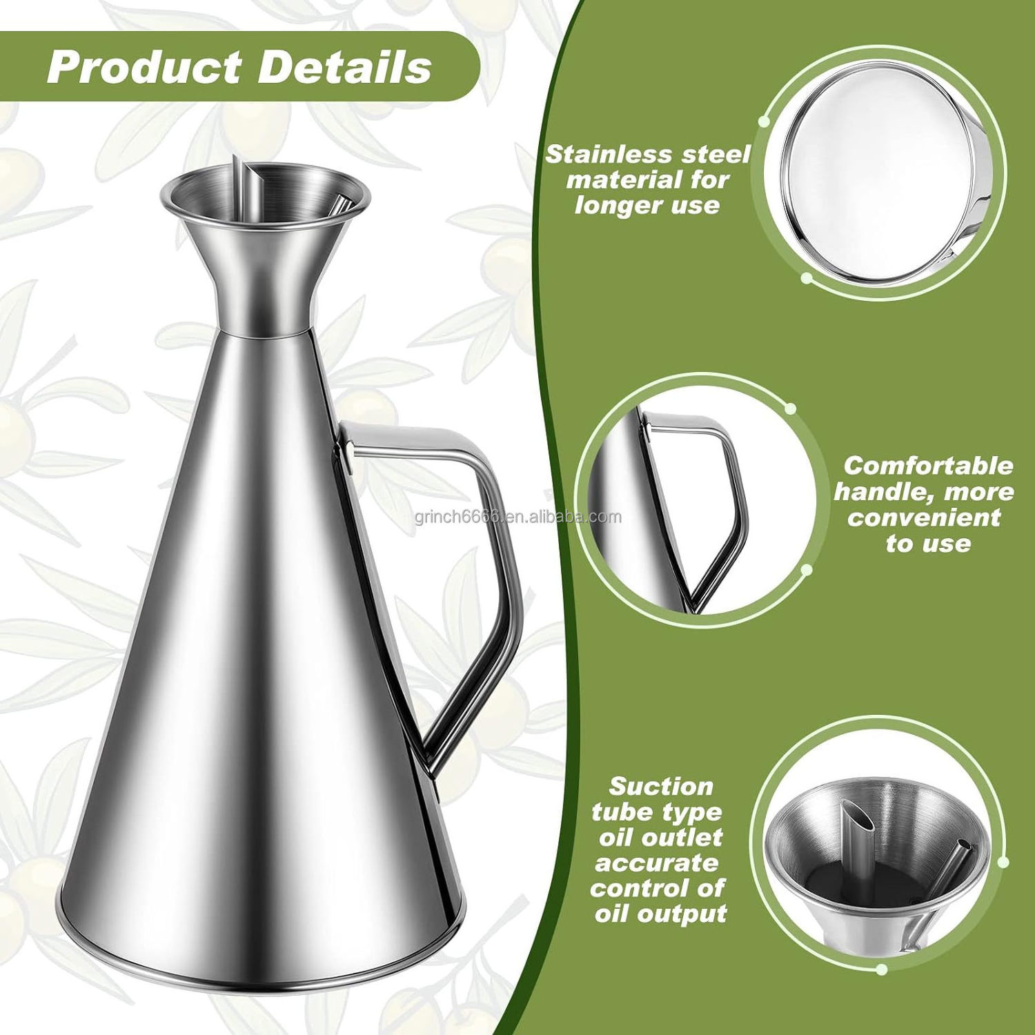 Stainless Steel Oil Dispenser Bottle Olive Oil Can Dispenser 500ml Conical Vinegar Cruet Pourer Kitchen Oil Cruet with Spout