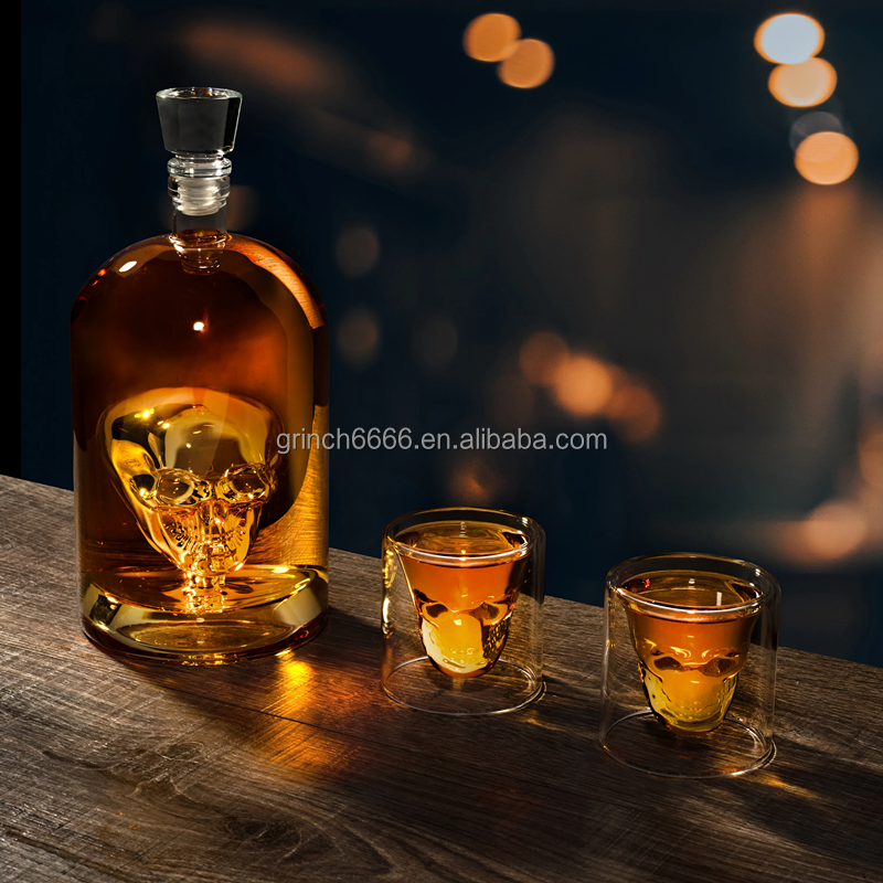 Skull Whiskey Decanter and Shot Glass Skull Skeleton Decanter Halloween Decor Skeleton Liquor Whiskey Skull Decanter set