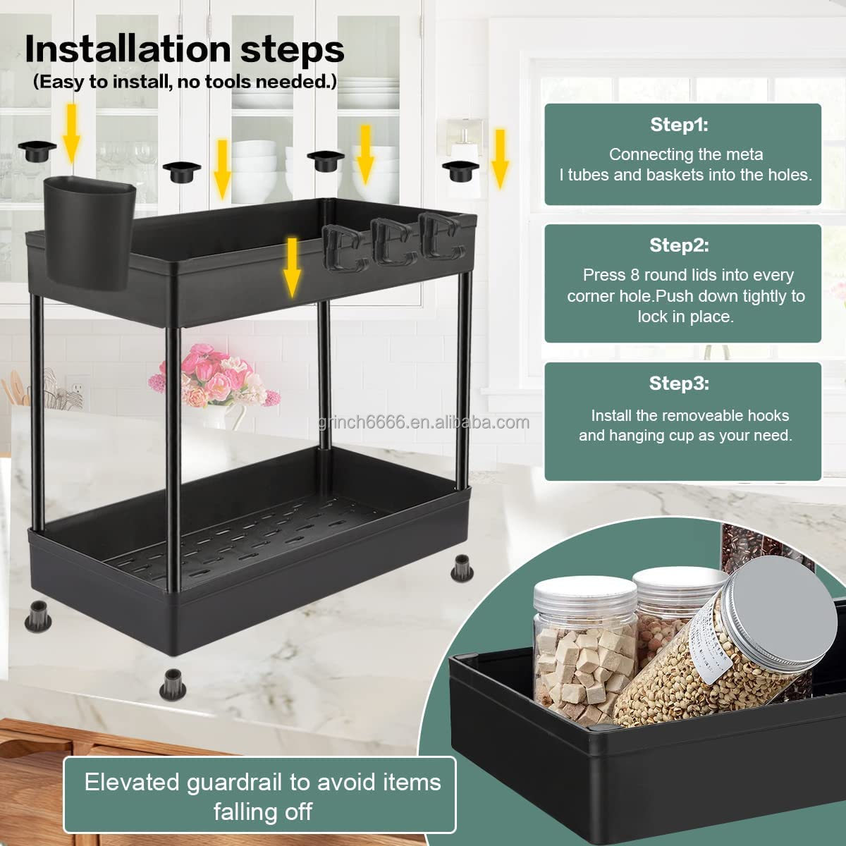 Under Sink Organizer Stackable Kitchen Sink Storage 2 Tier Bathroom Under the Sink Organizers Multi-Usage Cabinet Organizer