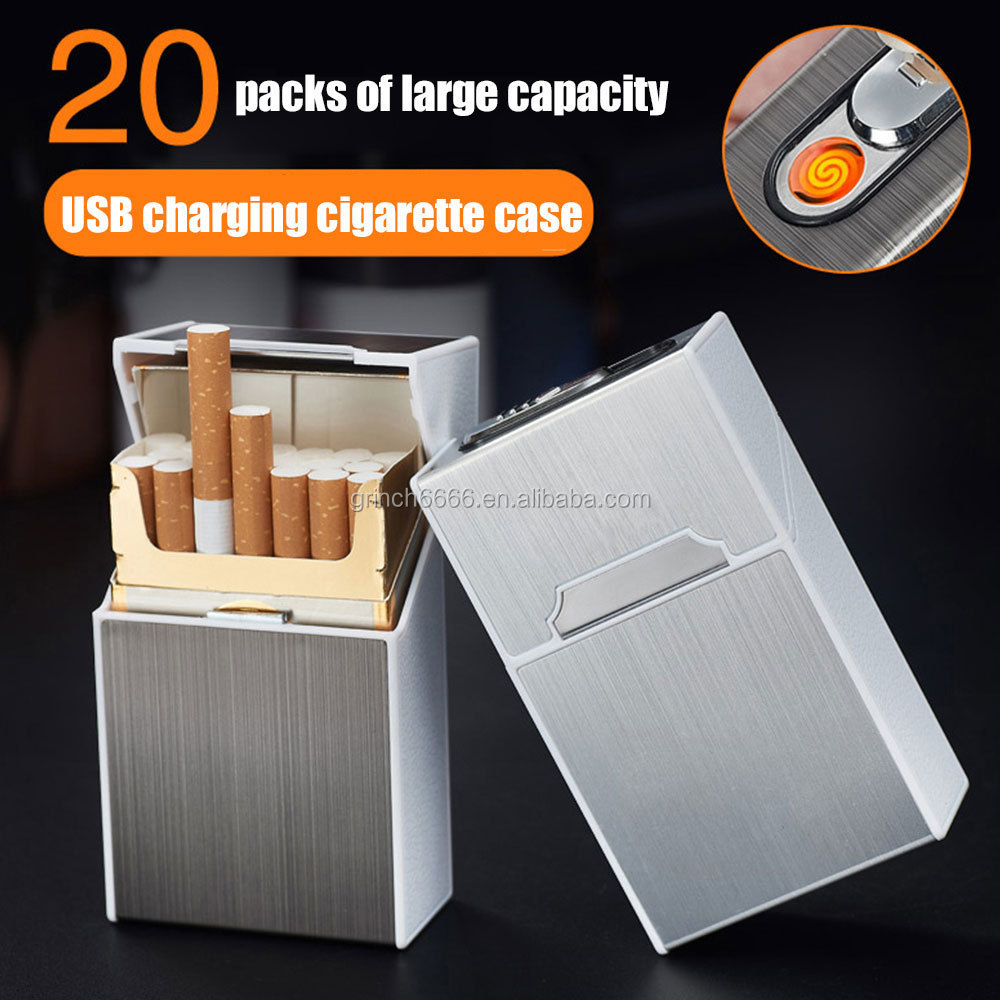 New 2-in-1 Cigarette Case Box Lighter for Smoking Flameless Aluminum Alloy USB Rechargeable Lighter Windproof Lighter