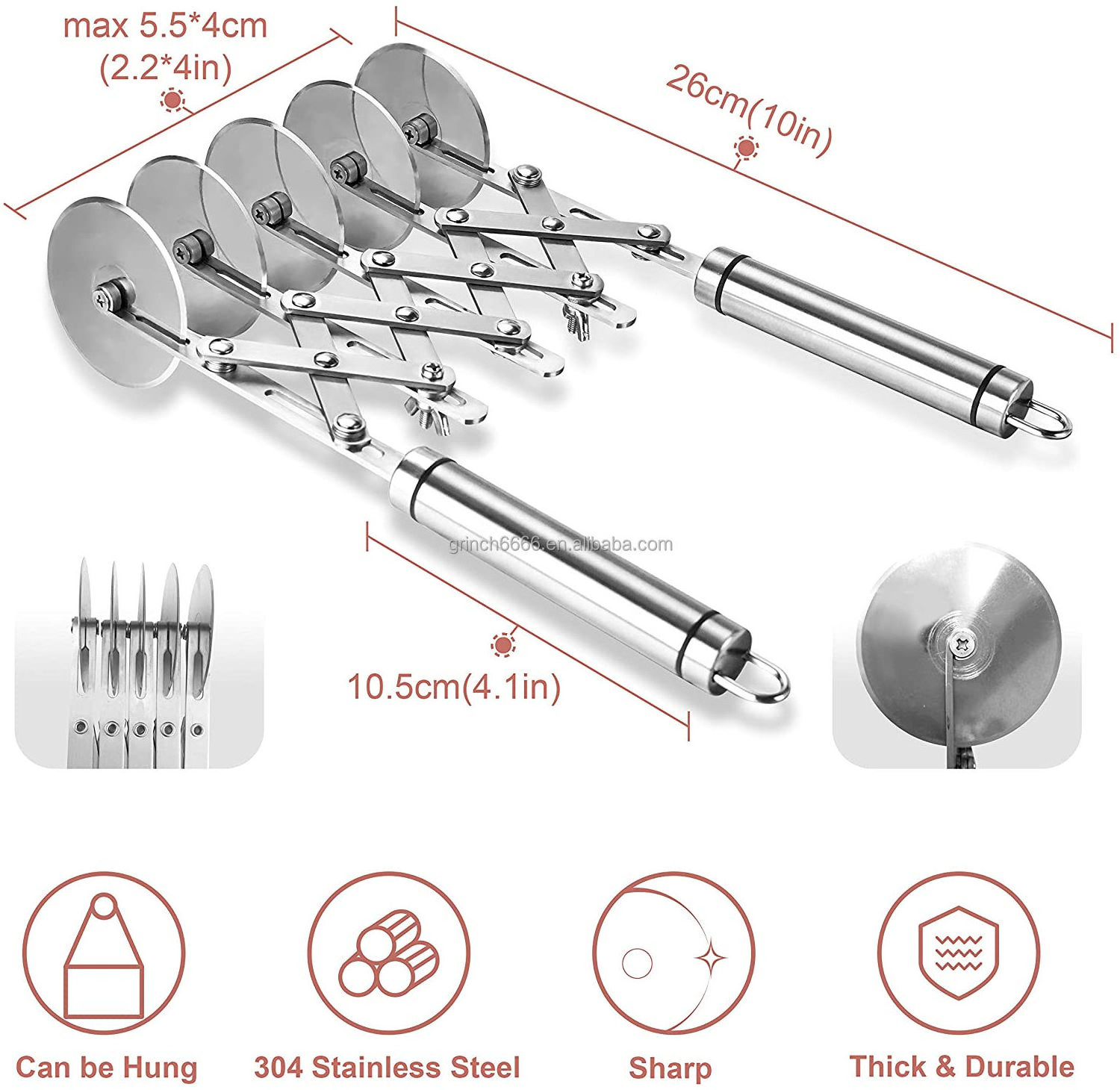 5 Wheel Dough Roller Pastry Cutter Pastry & Brownie Cutter Baking Stainless Steel Pizza Slicer Multiple Pasta Wheel Cutter Tools